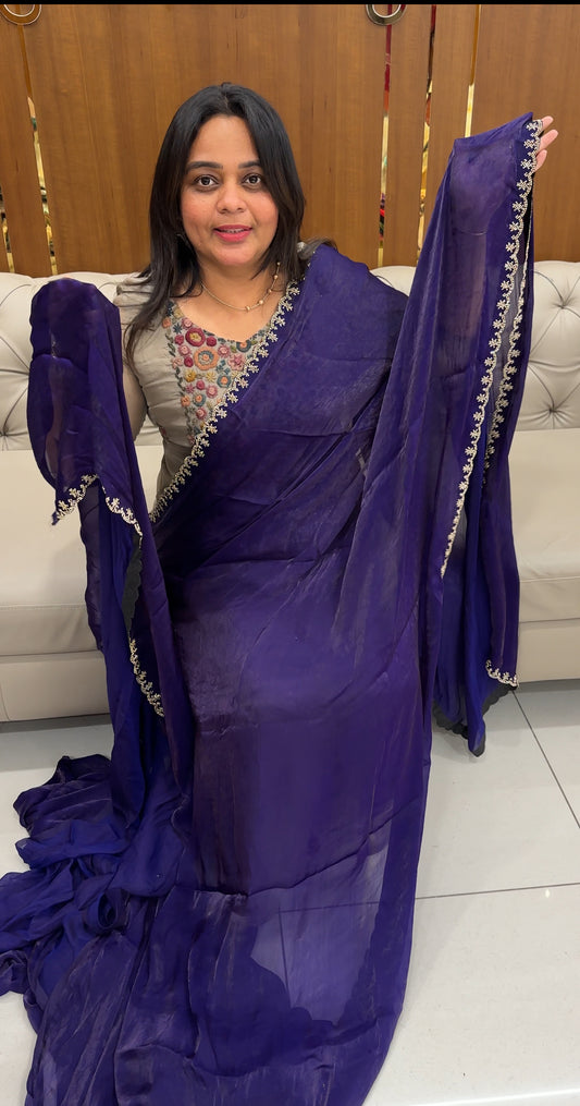 VELVET ORGANZA SAREES - IHA 27046