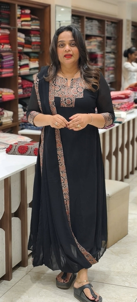 IHA'S IN-HOUSE GEORGETTE ALINE TOP AND DRAPED DUPATTA - IHA 25498