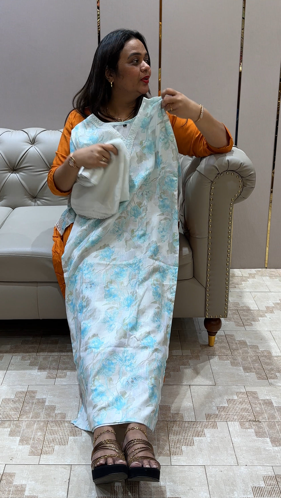 PRINTED LINEN TOP, BOTTOM AND DUPATTA - IHA 22664