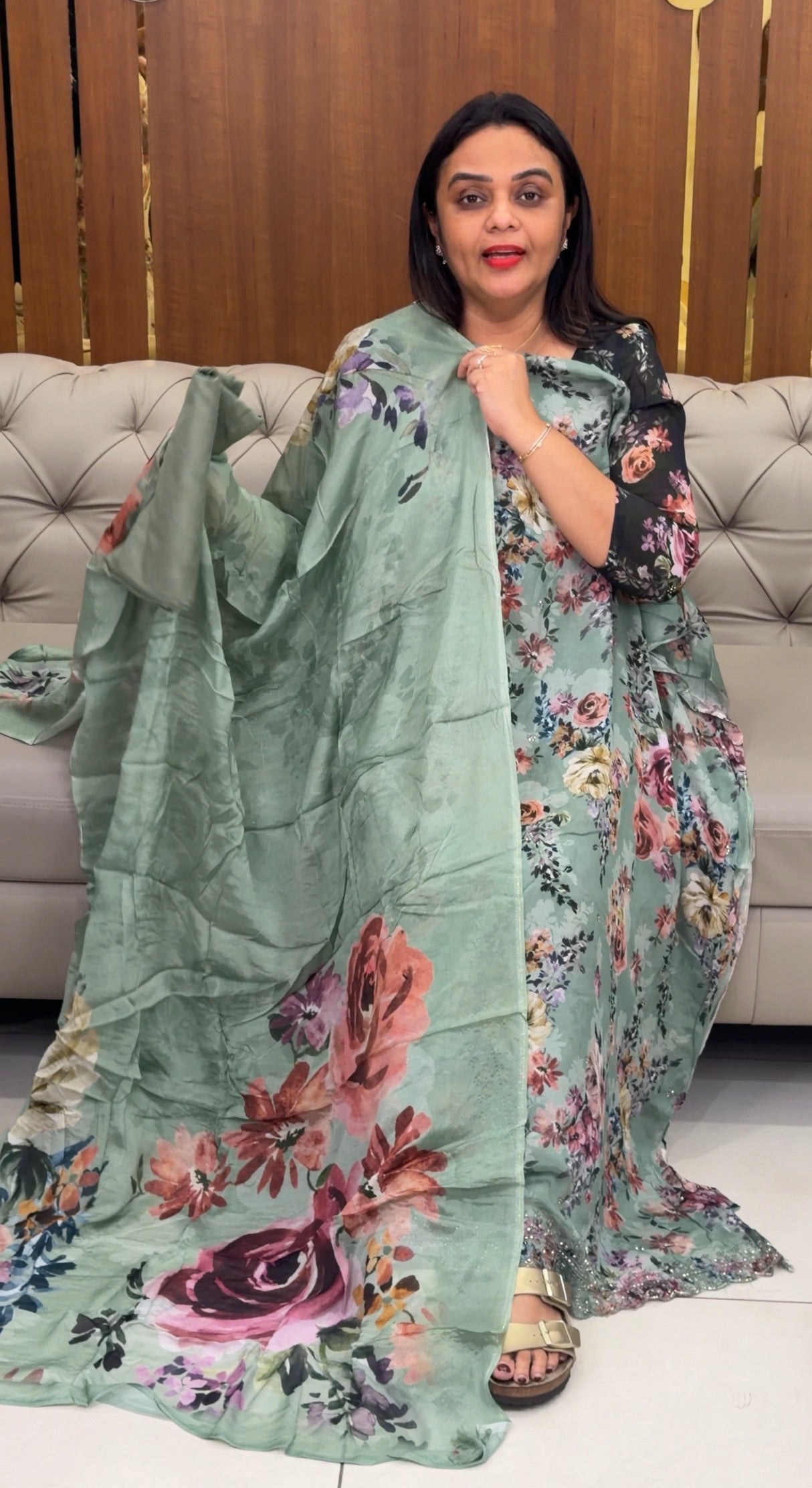 PRINTED CHINON UNSTITCHED SALWAR SUITS - IHA 32385