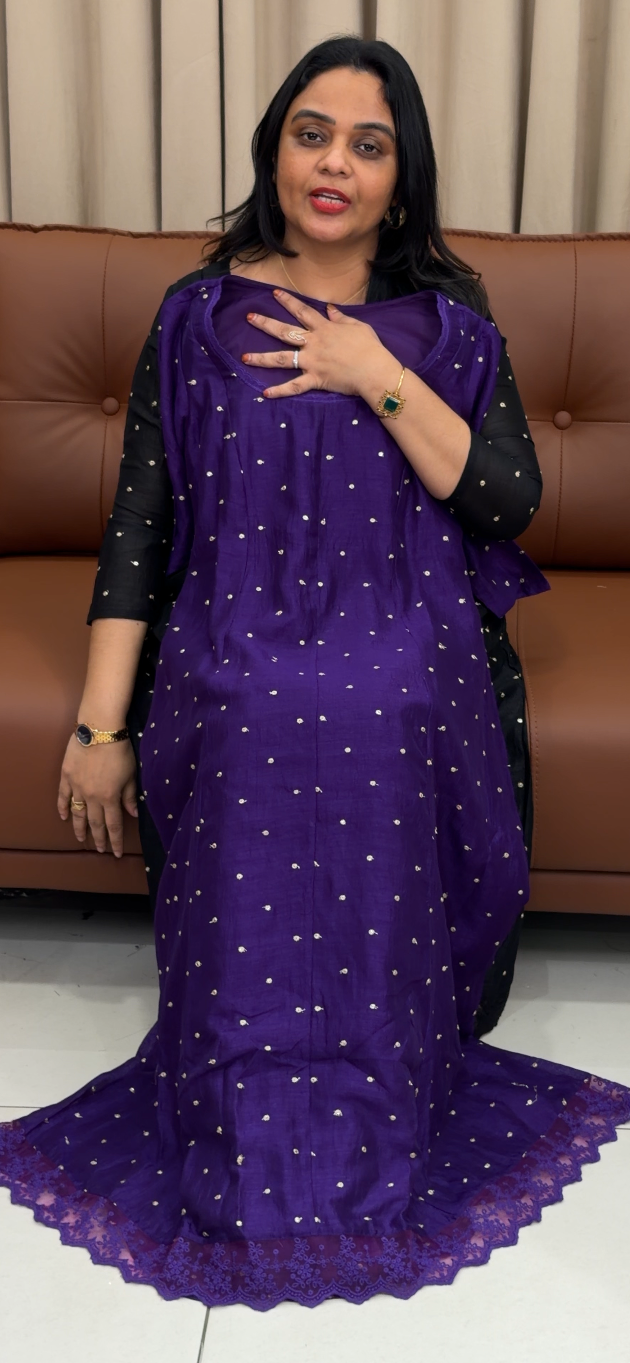 IHA'S IN-HOUSE SEMI RAW SILK ANARKALI TOPS  - IHA 33458