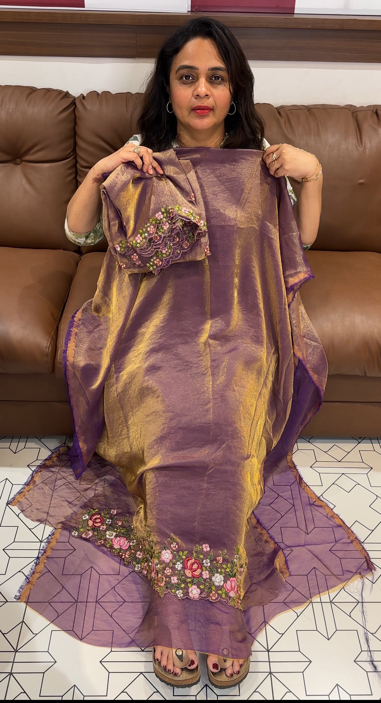 VELVET ORGANZA UNSTITCHED SALWAR SUITS - IHA 26346