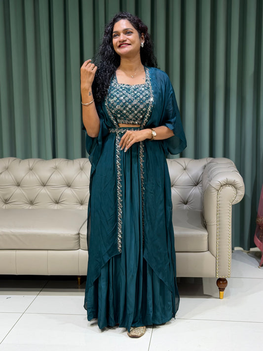 PARTY WEAR TOP, JACKET AND SKIRT - IHA 29774