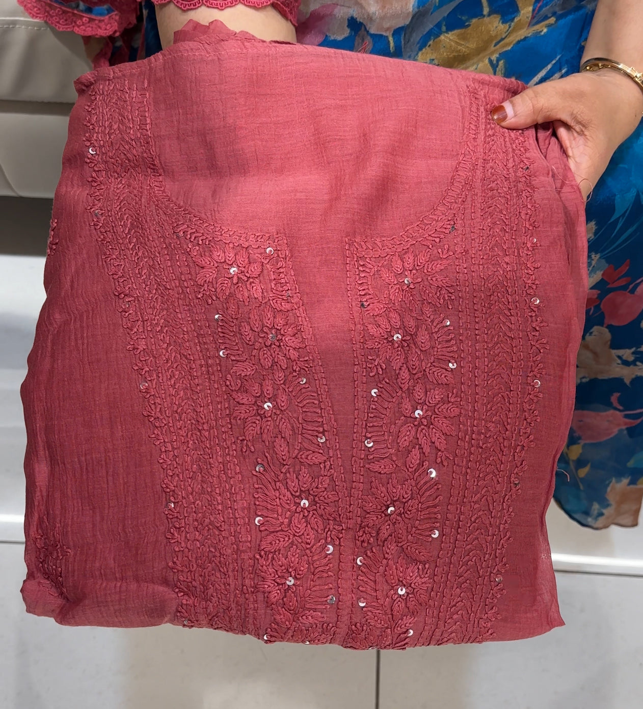 LUCKNOWI CHIKANKARI UNSTITCHED SALWAR SUITS - IHA 24618
