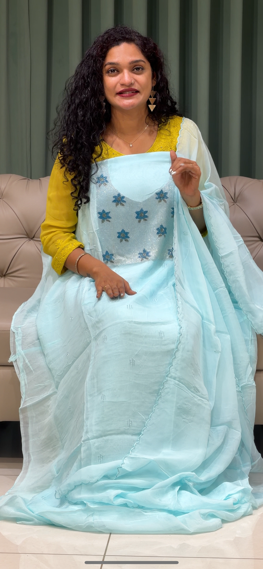 HAND WORKED UNSTITCHED SALWAR SUITS - IHA 29649