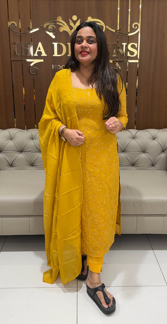 VISCOSE ORGANZA UNSTITCHED SALWAR SUITS - IHA 23324