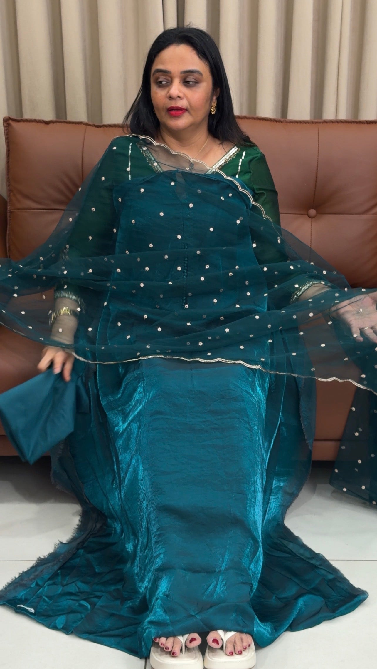 VELVET ORGANZA UNSTITCHED SALWAR SUITS - IHA 33825