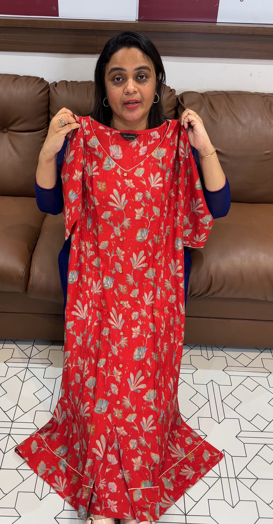 PRINTEED SILK LONG A-LINE TOPS - IHA 27884