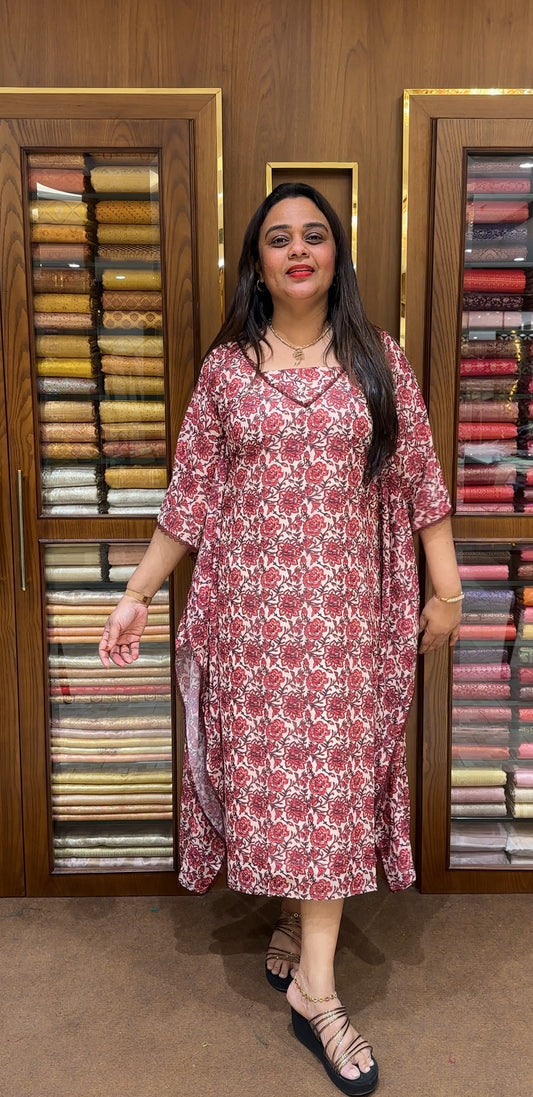 PRINTED GEORGETTE KAFTAN TOPS - IHA 22657