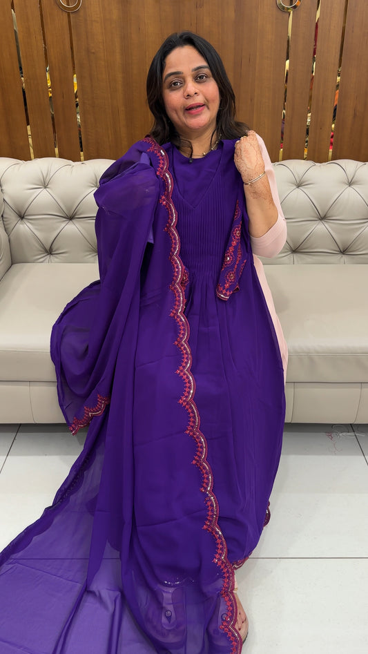 FAUX GEORGETTE TOP , BOTTOM AND DUPATTA  - IHA 27522