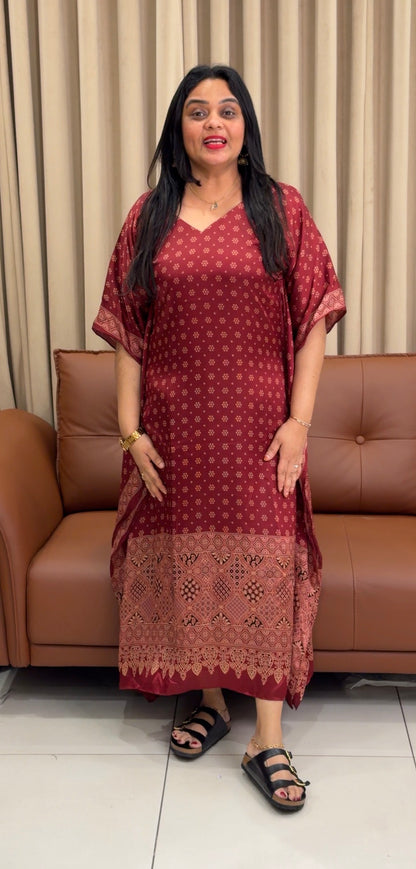 IHA'S IN-HOUSE AJRAKH PRINTED KAFTAN TOPS - IHA 33975