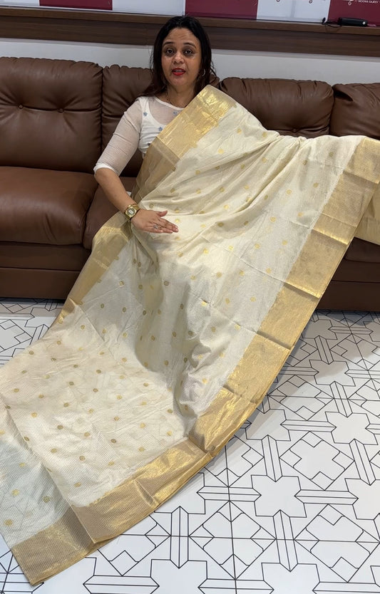 KERALA CREAM SEMI SILK SAREE - IHA 16211