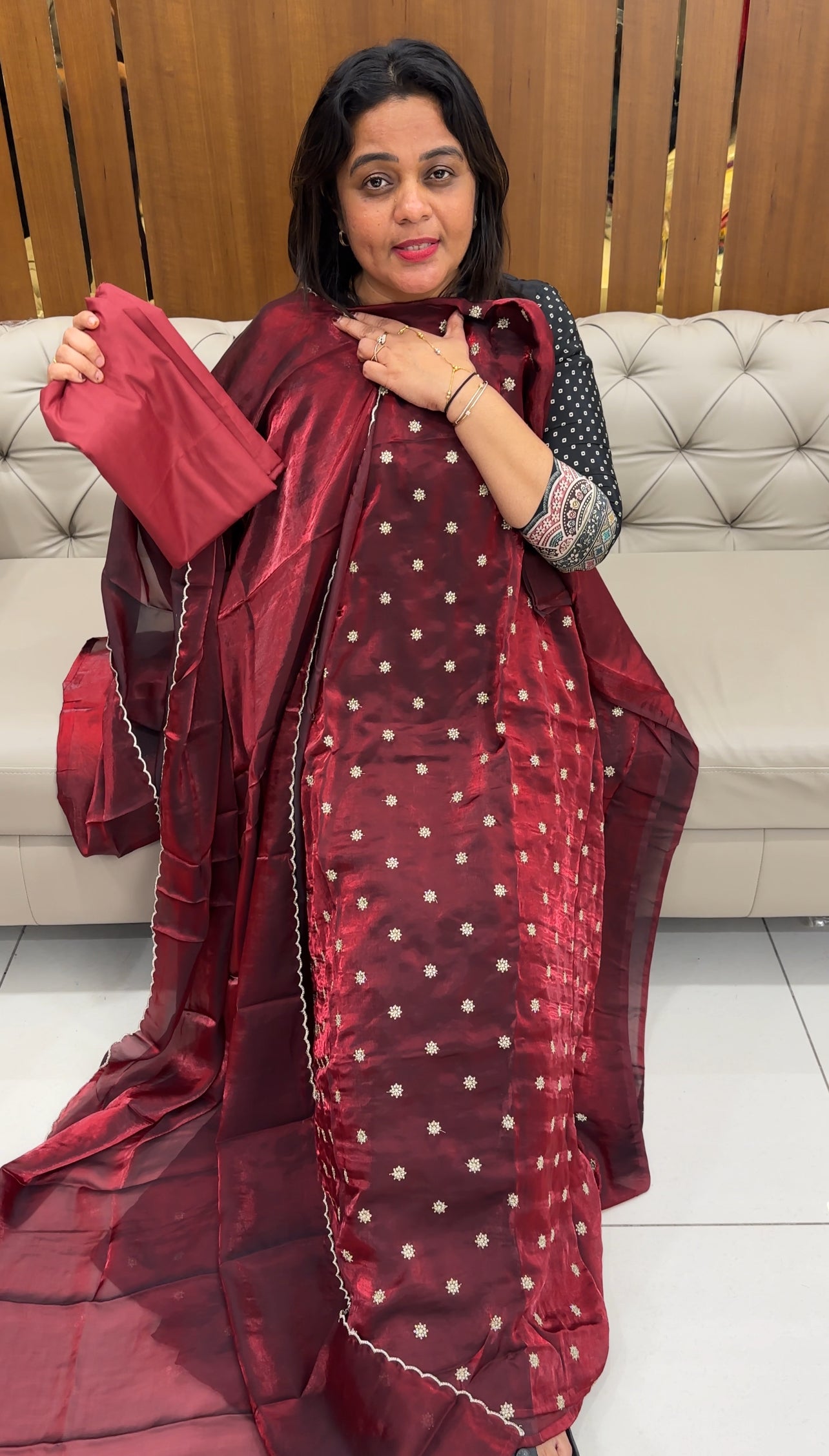 VELVET ORGANZA UNSTITCHED SALWAR SUITS - IHA 25981