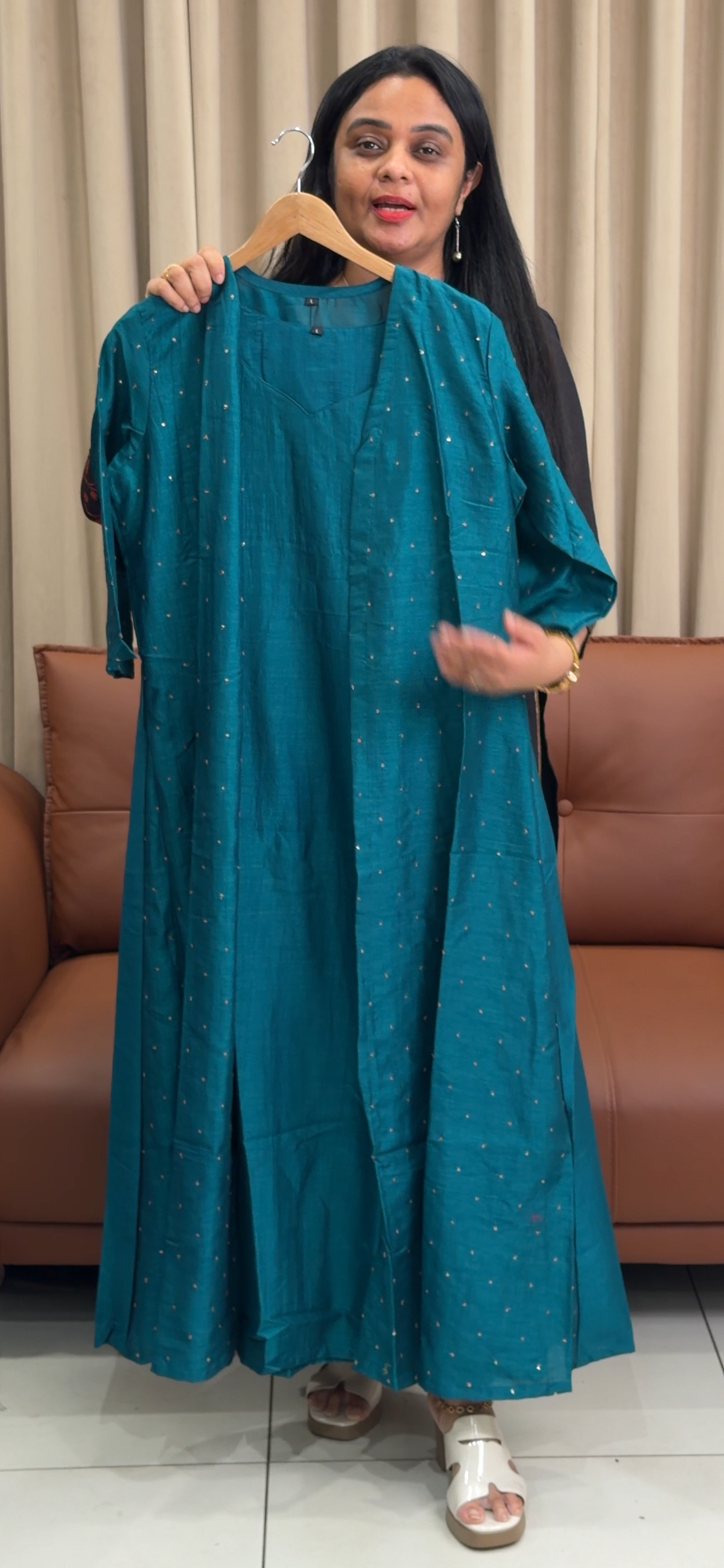 SEMI RAW SILK ALINE TOP AND JACKET - IHA 35455