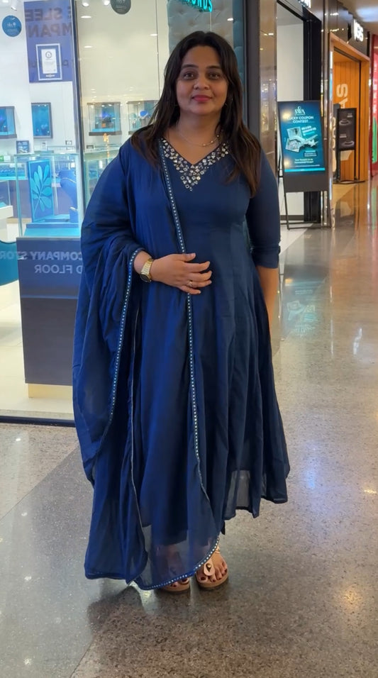 MULMUL ANARKALI TOP,BOTTOM AND DUPATTA - IHA 26834