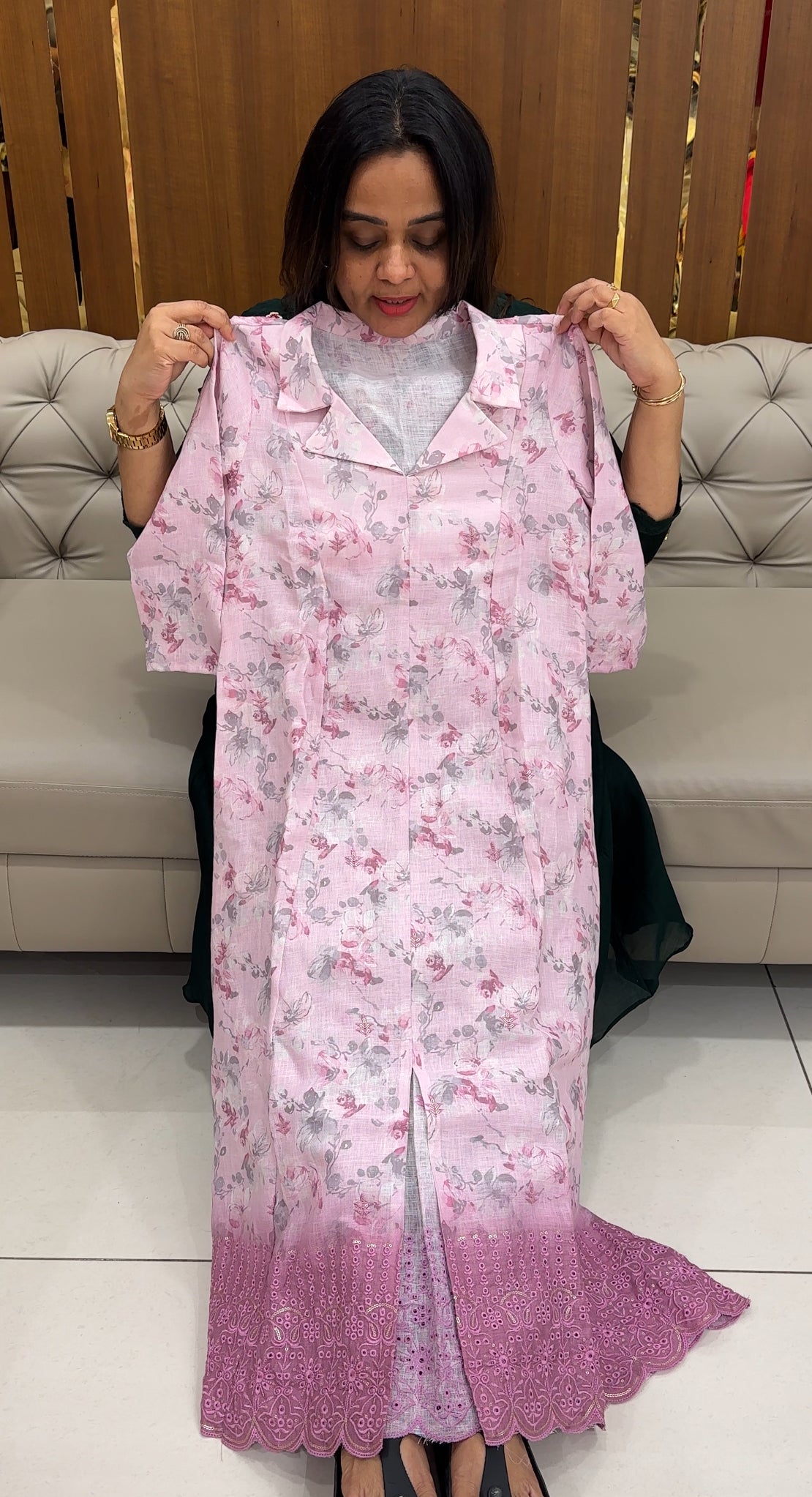 PRINTED LINEN LONG TOPS - IHA 28385