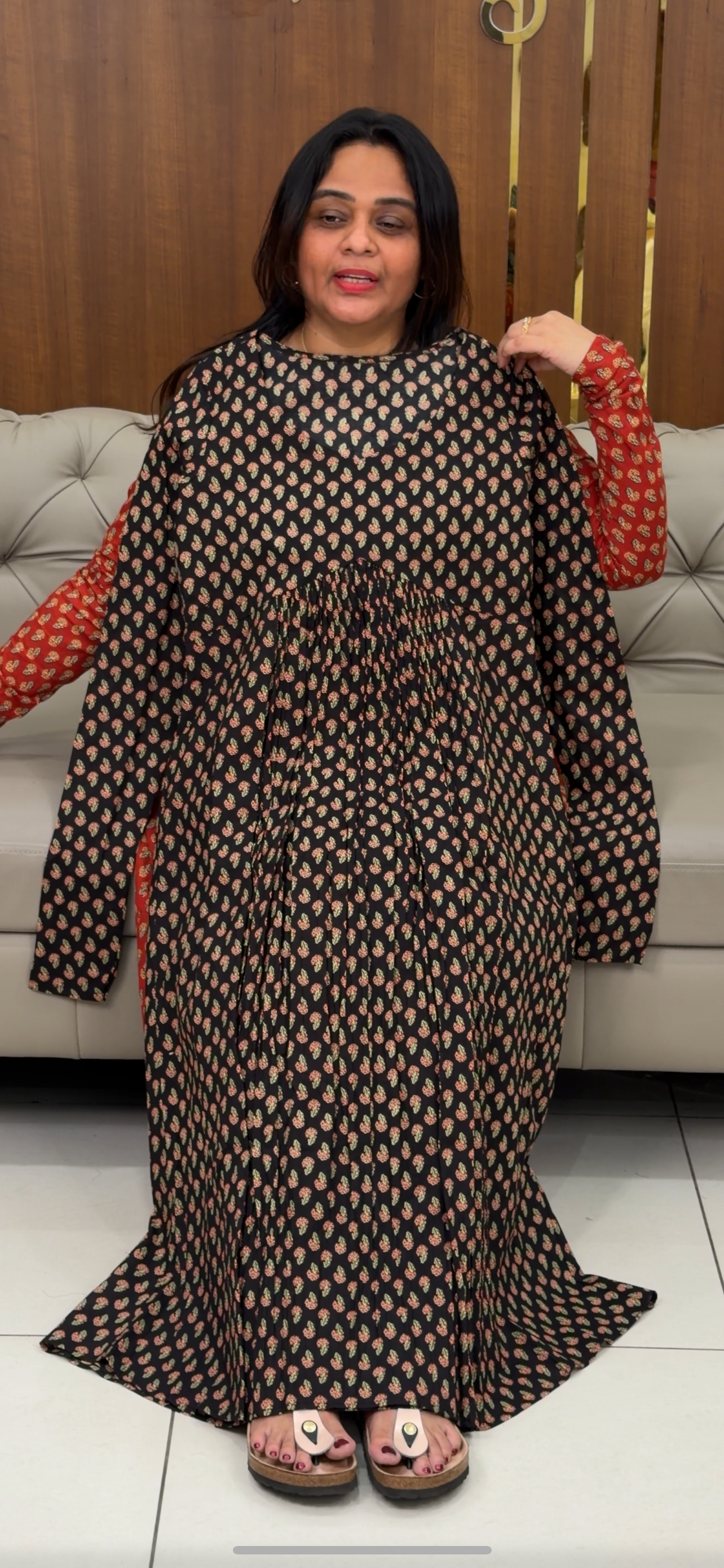 IHA'S IN-HOUSE PRINTED COTTON LONG A-LINE TOPS - IHA 28956