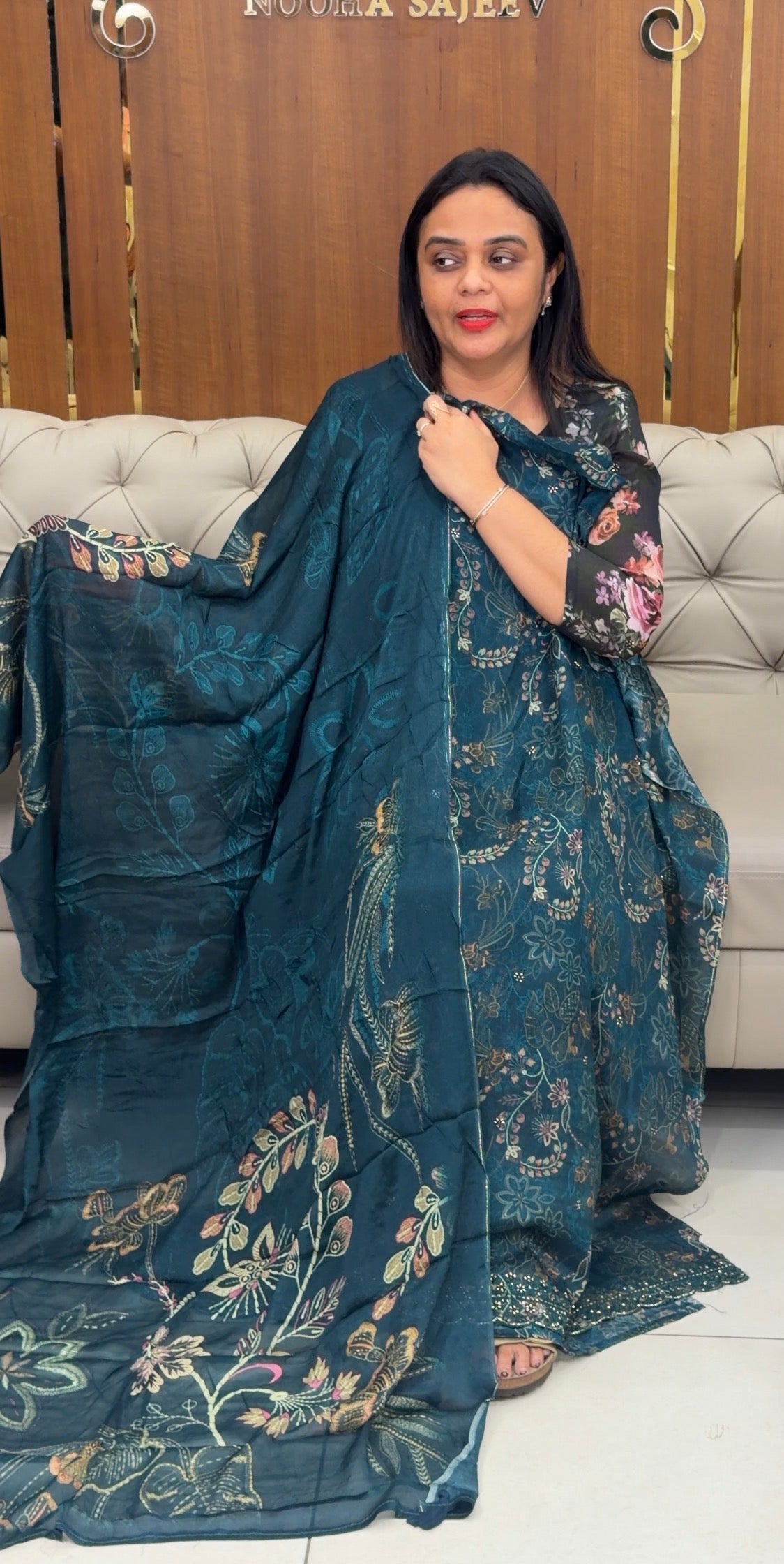 PRINTED CHINON UNSTITCHED SALWAR SUITS - IHA 32385