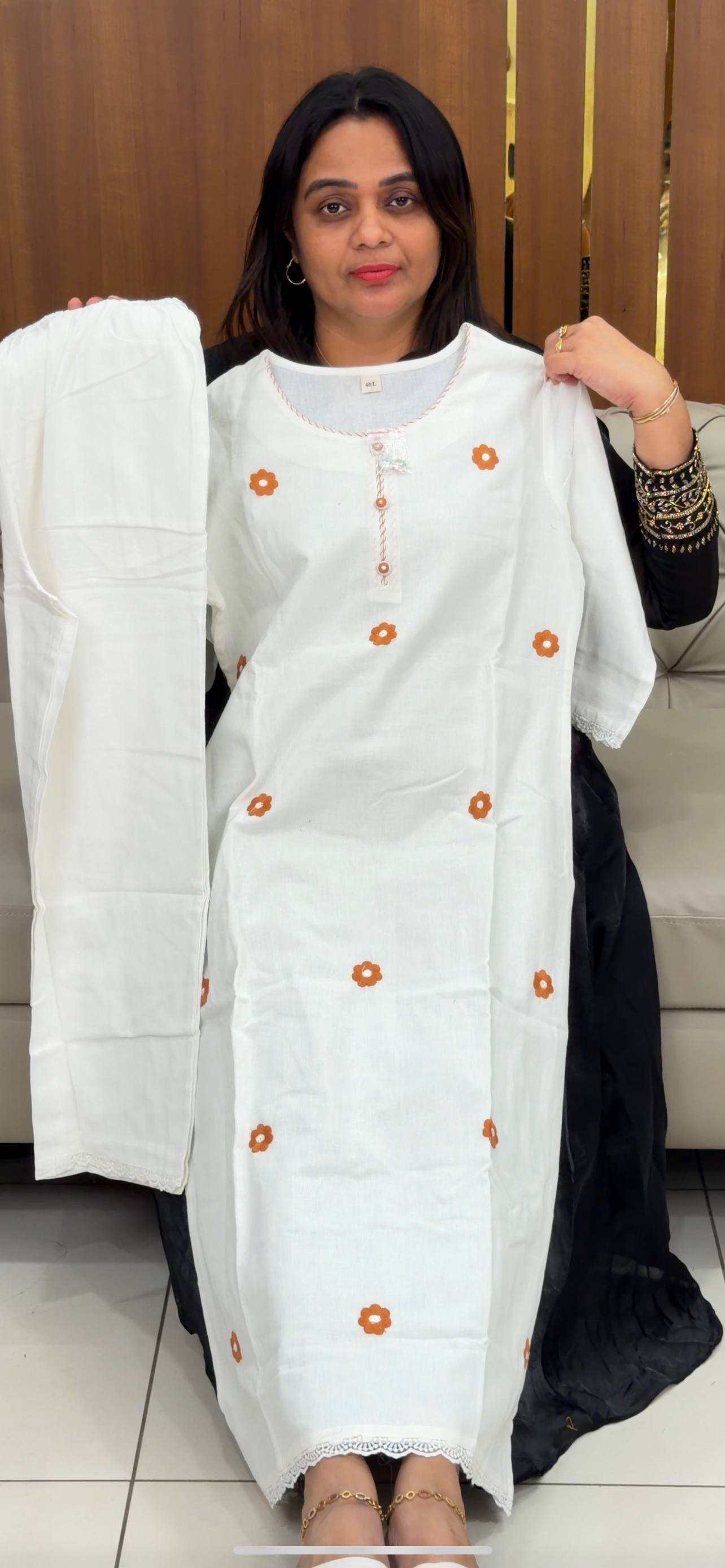 COTTON LINEN LONG TOP AND BOTTOM - IHA 29084