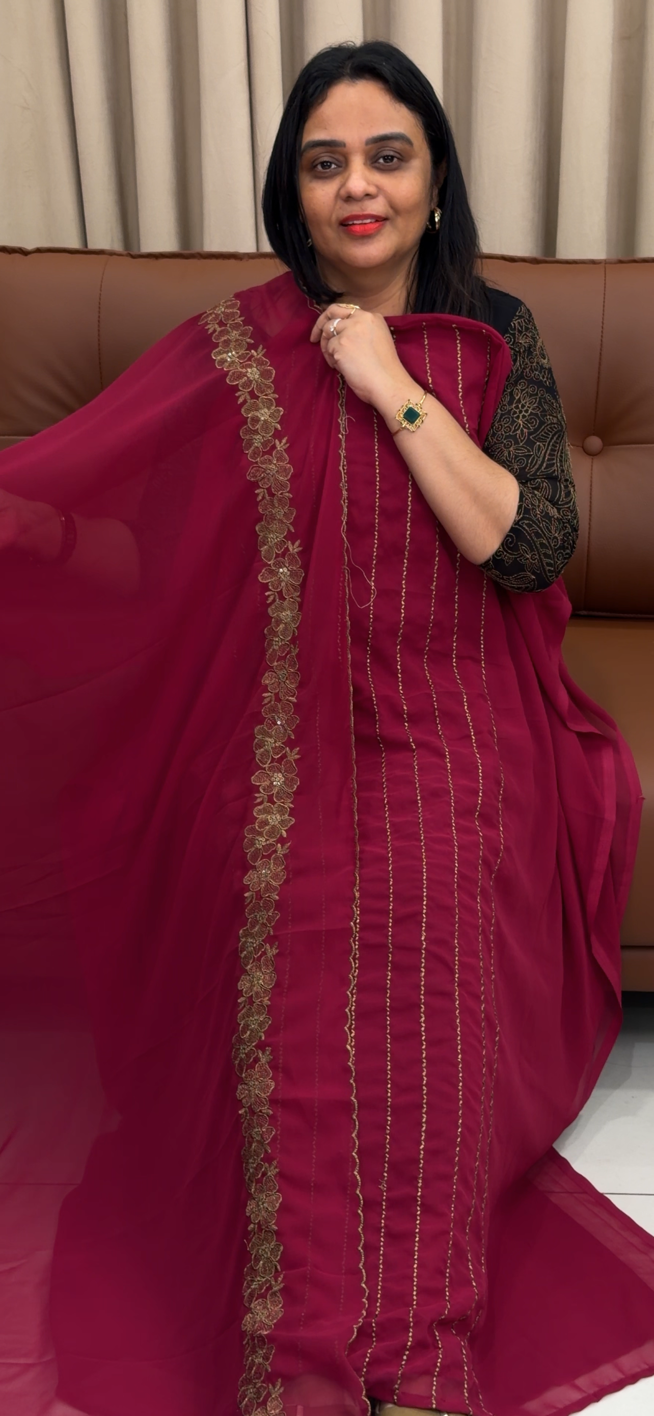 HAND WORKED UNSTITCHED SALWAR SUITS - IHA 33457