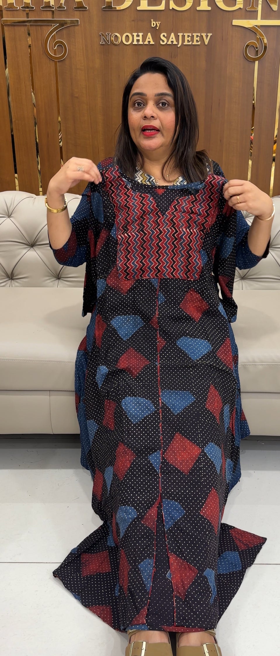 IHA'S IN-HOUSE AJRAKH PRINTED ALINE TOPS - IHA 25371