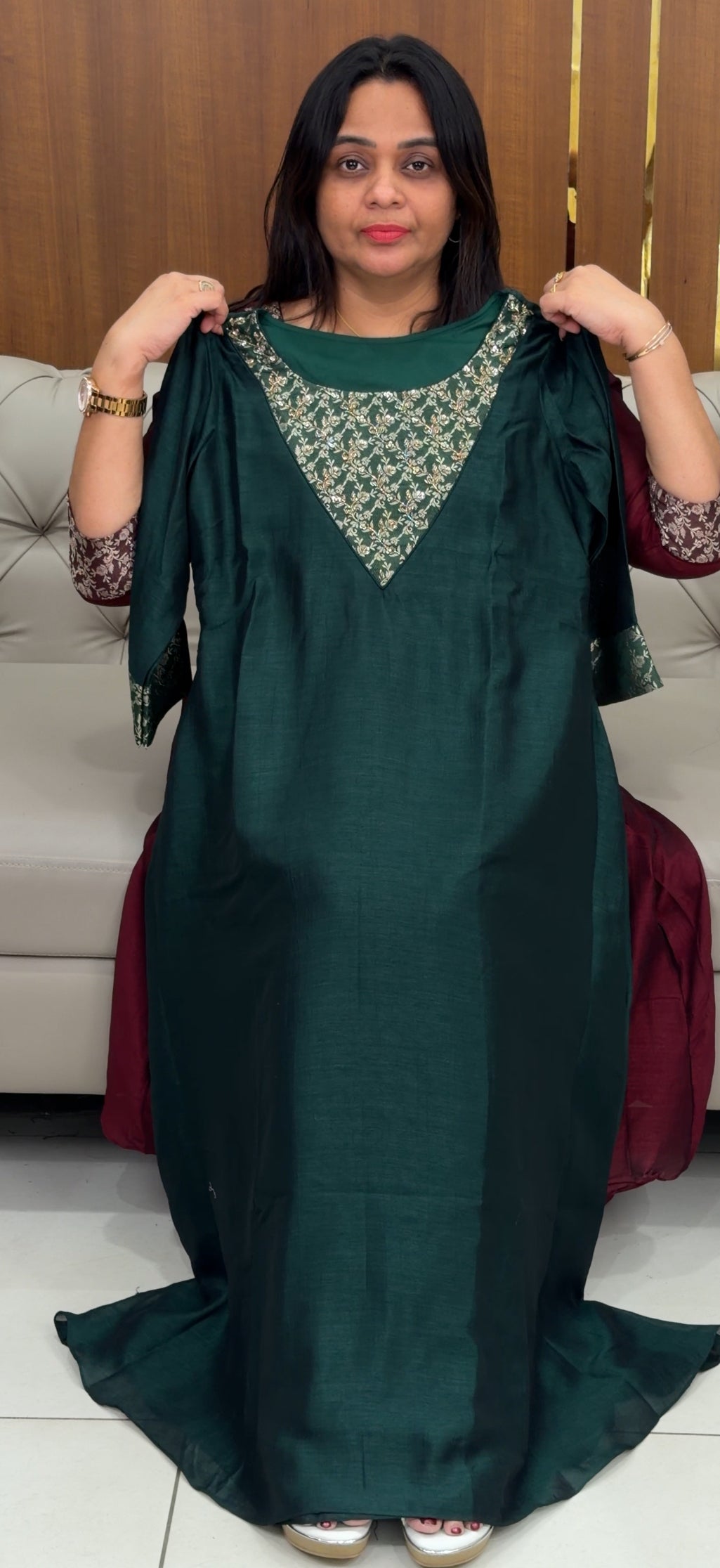 IHA'S IN-HOUSE SEMI RAW SILK SLITTED TOPS - IHA 29077