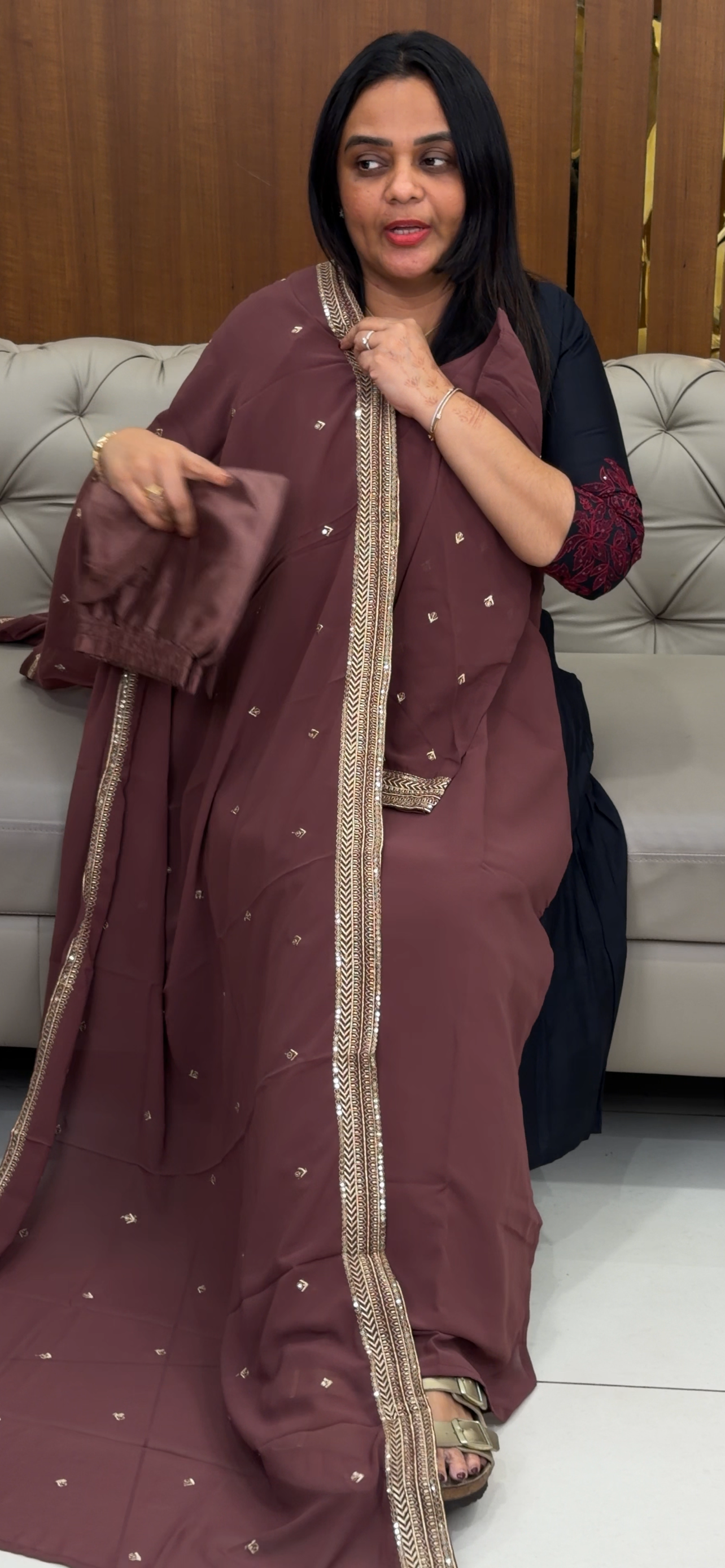 FAUX GEORGETTE TOP, BOTTOM AND DUPATTA - IHA 31984