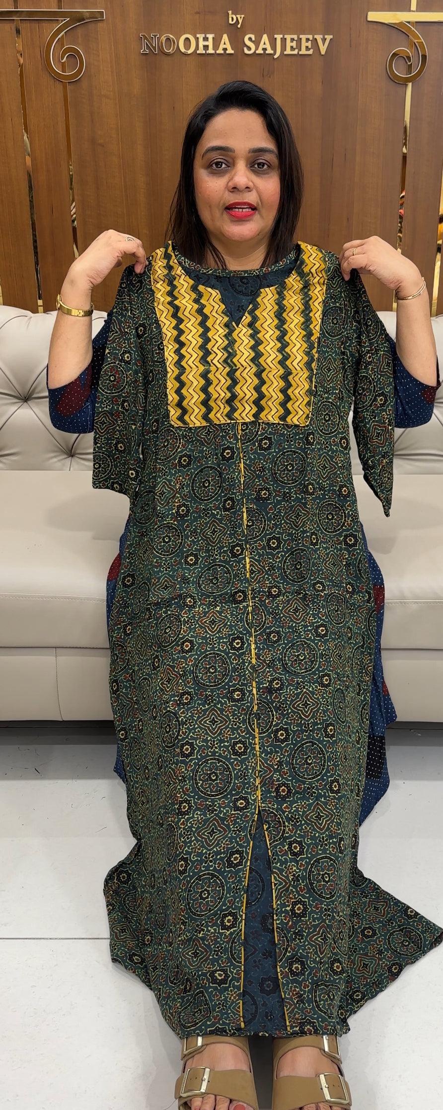 IHA'S IN-HOUSE AJRAKH PRINTED ALINE TOPS - IHA 25371
