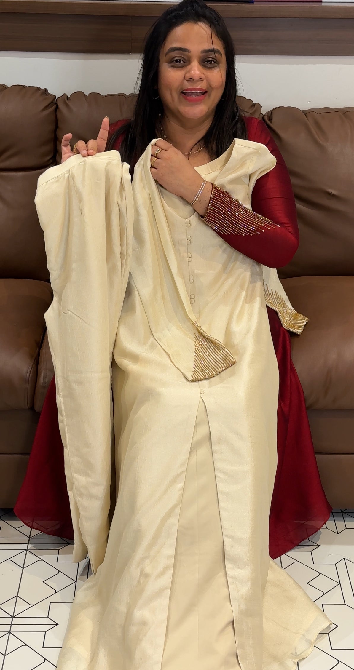 IHA'S IN-HOUSE SEMI RAW SILK TOP AND BOTTOM - IHA 27756