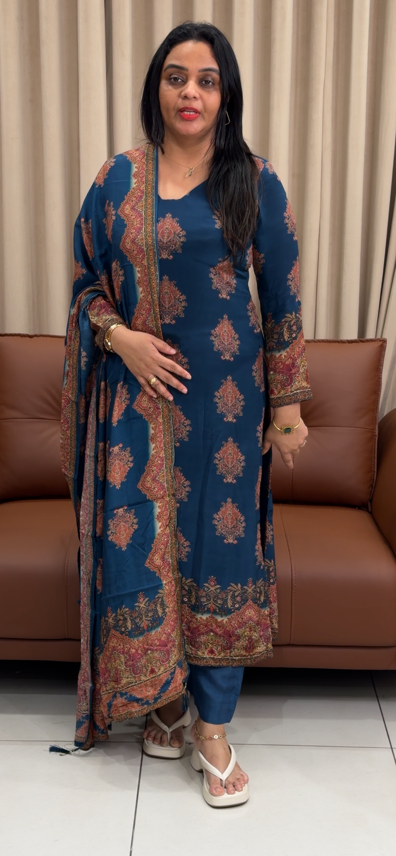 PRINTED CRAPE UNSTITCHED SALWAR SUITS - IHA 33580