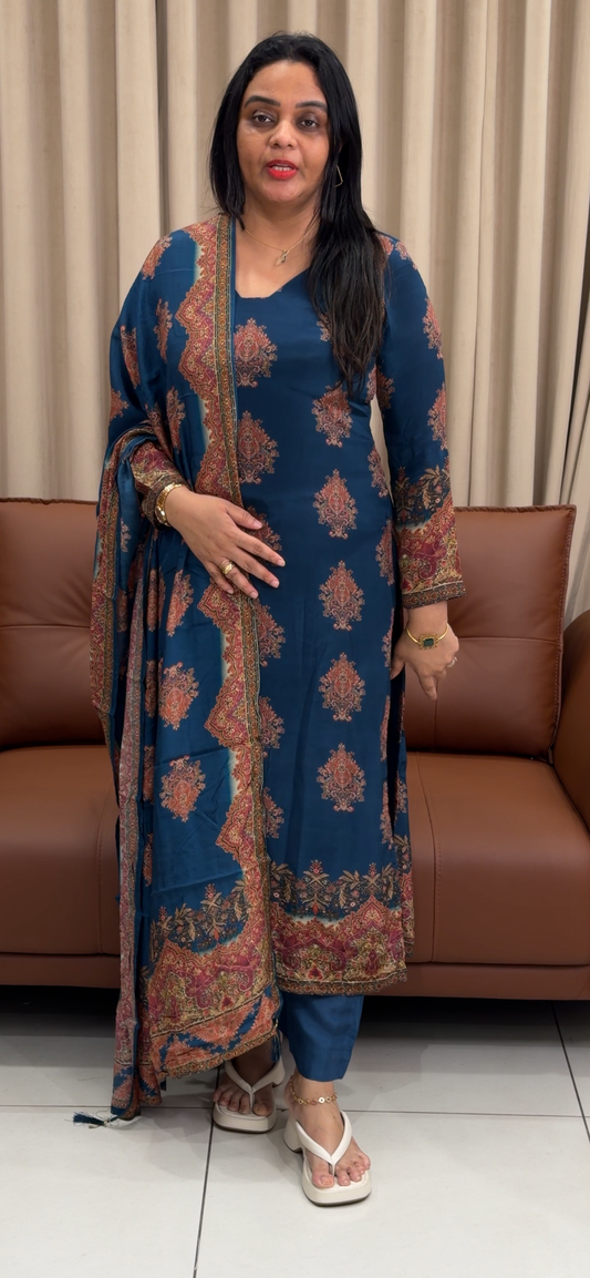 PRINTED CRAPE UNSTITCHED SALWAR SUITS - IHA 33529