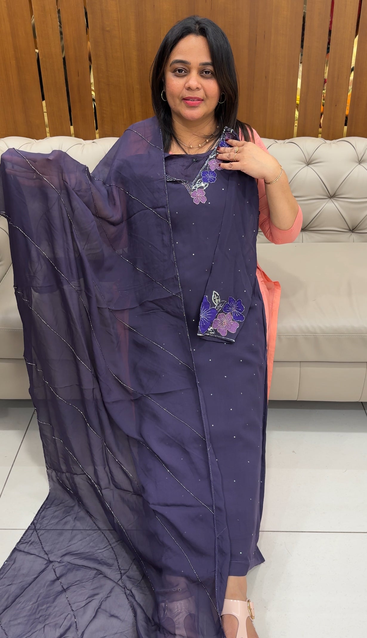 VISCOSE GEORGETTE TOP, BOTTOM AND DUPATTA  - IHA 27067