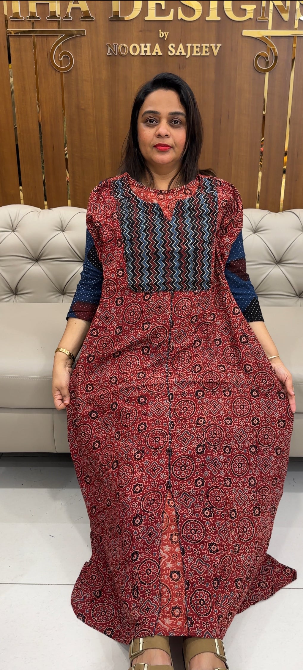 IHA'S IN-HOUSE AJRAKH PRINTED ALINE TOPS - IHA 25371