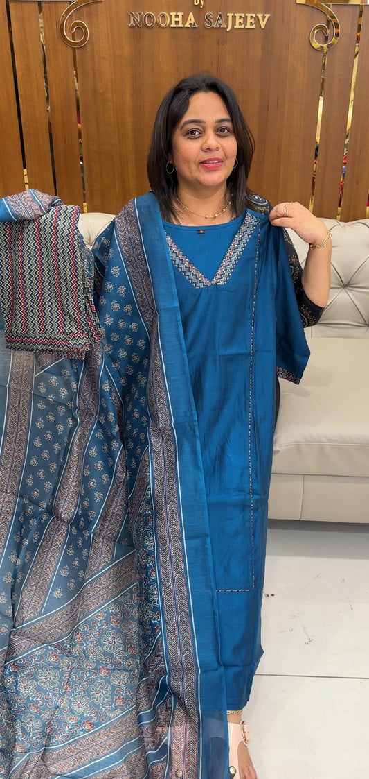 SEMI RAW SILK TOP, BOTTOM AND DUPATTA - IHA 26909
