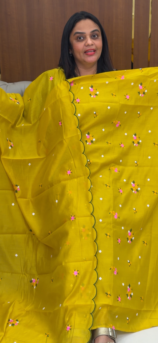 MUL CHANDERI UNSTITCHED SALWAR SUITS - IHA 31974