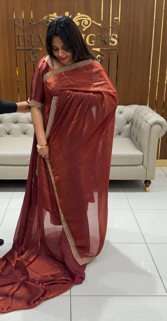 VELVET ORGANZA SAREES  - IHA 24436