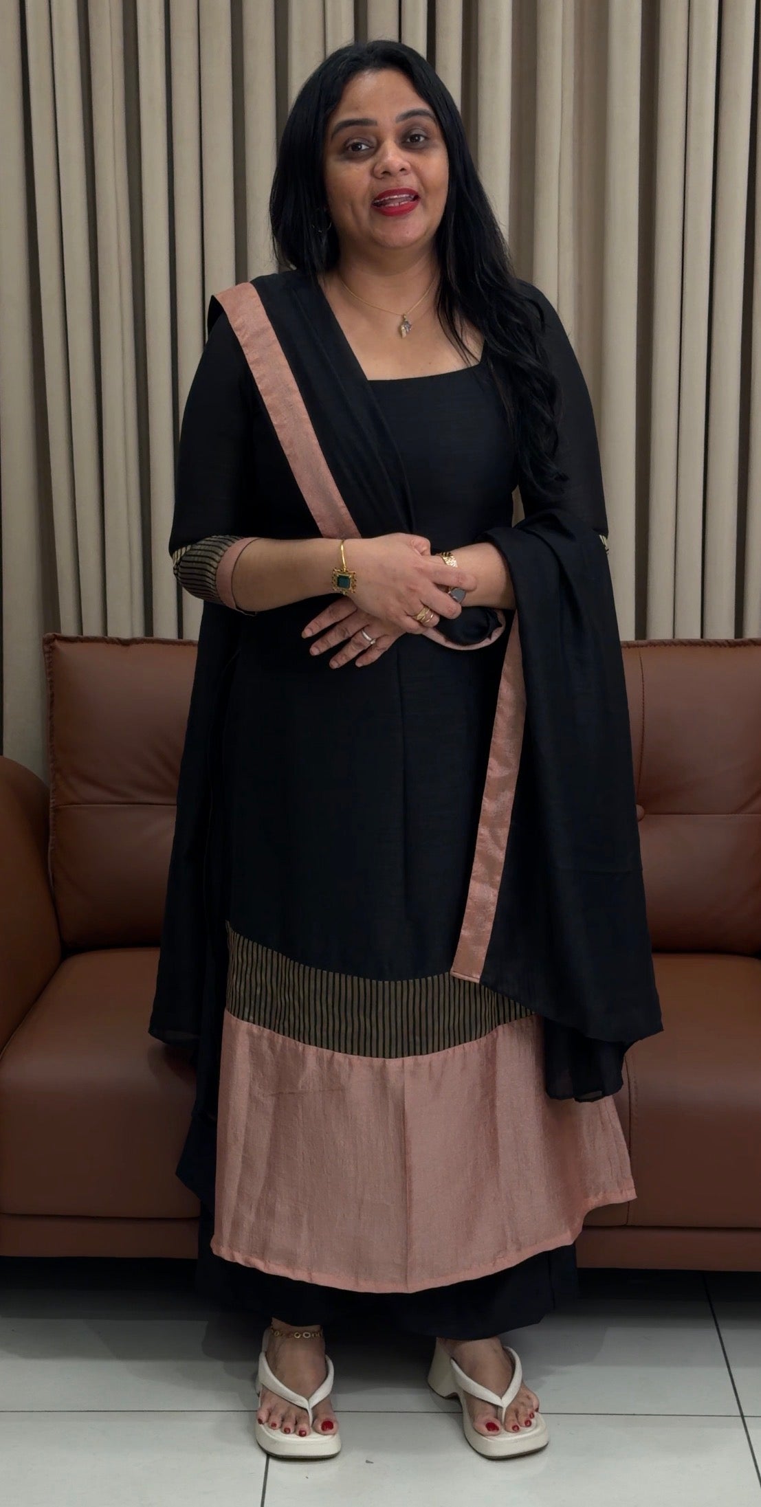 IHA'S IN-HOUSE SEMI RAW SILK SLITED TOP,BOTTOM AND DUPATTA  - IHA 34456