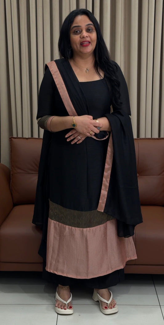 IHA'S IN-HOUSE SEMI RAW SILK SLITED TOP,BOTTOM AND DUPATTA  - IHA 34456