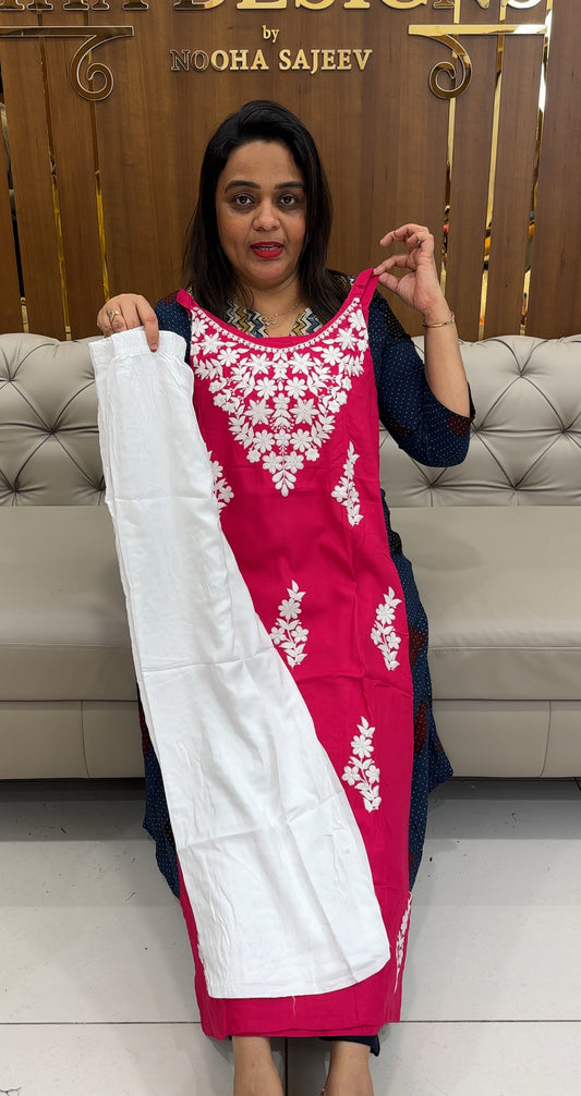 COTTON RAYON CHIKANKARI TOP AND BOTTOM - IHA 25379