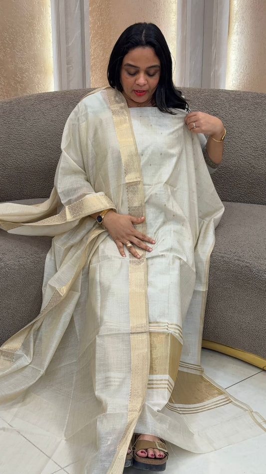 MUL CHANDERI UNSTITCHED SALWAR SUITS - IHA 33729