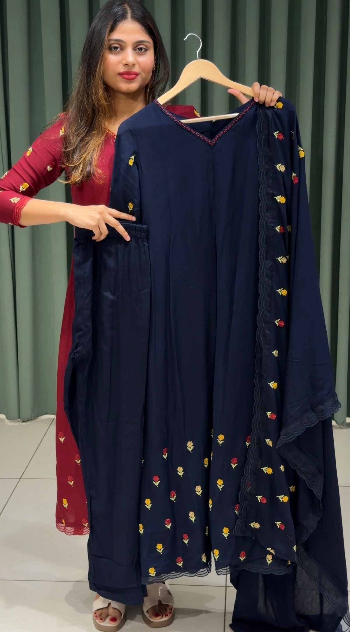 CRUSHED RAYON TOP,BOTTOM AND DUPATTA - IHA 36015