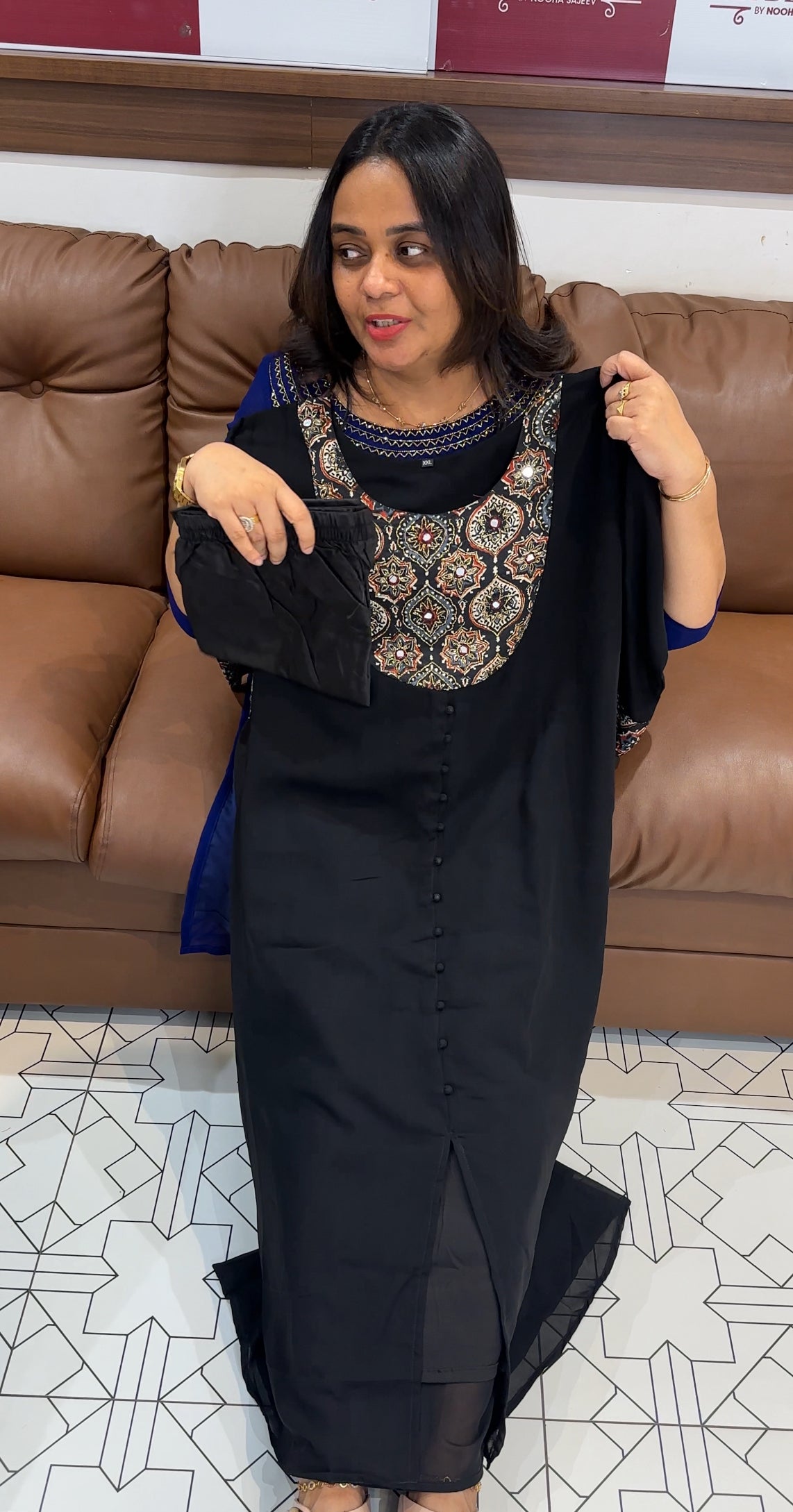 FAUX GEORGETTE A-LINE TOP AND BOTTOM  - IHA 28115