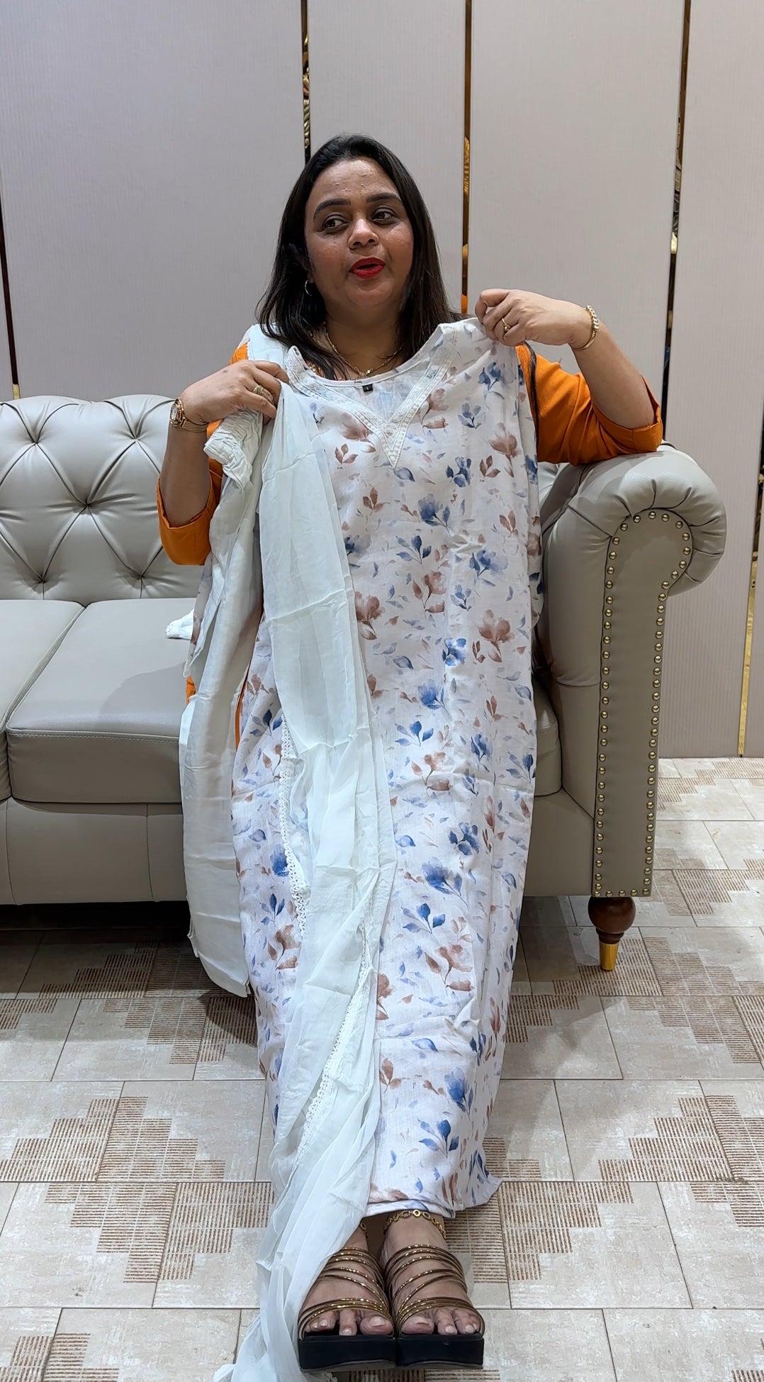 PRINTED LINEN TOP, BOTTOM AND DUPATTA - IHA 22664