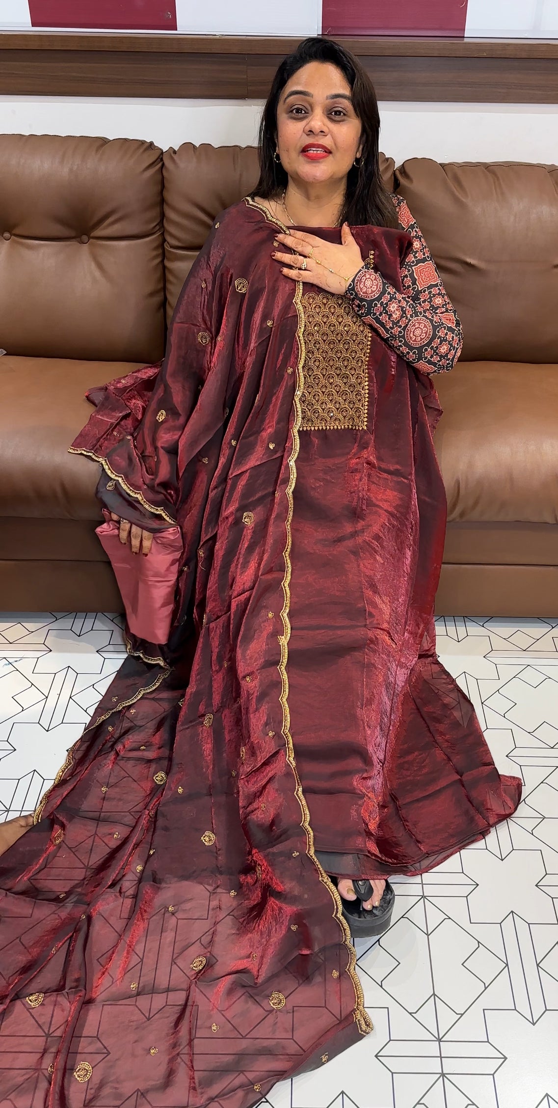 VELVET ORGANZA UNSTITCHED SALWAR SUITS - IHA 24622