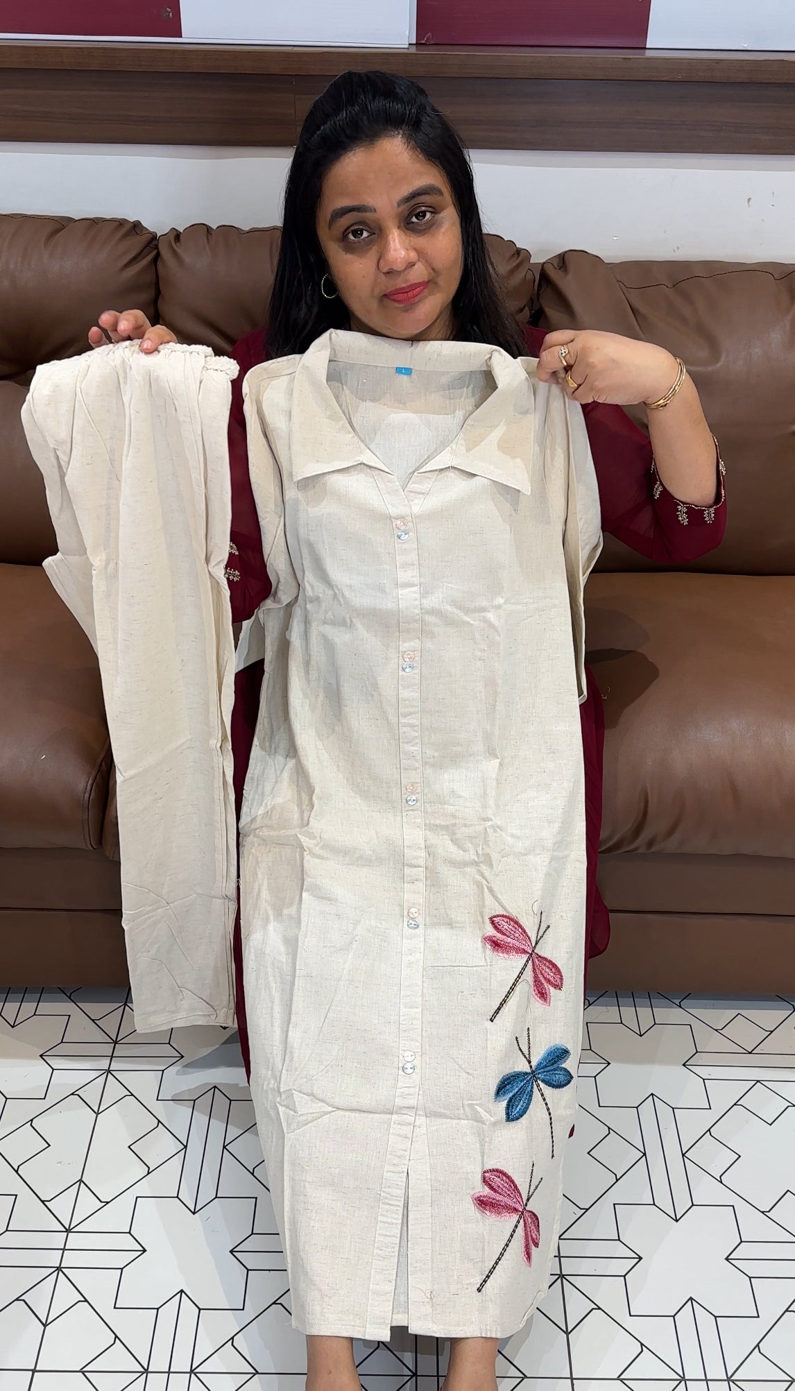 COTTON LONG SLITTED TOP AND BOTTOM - IHA 28082