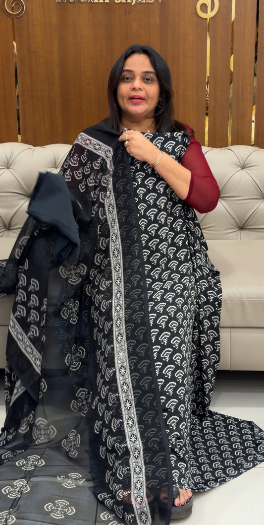 PRINTED CRAPE UNSTITCHED SALWAR SUITS - IHA 28755