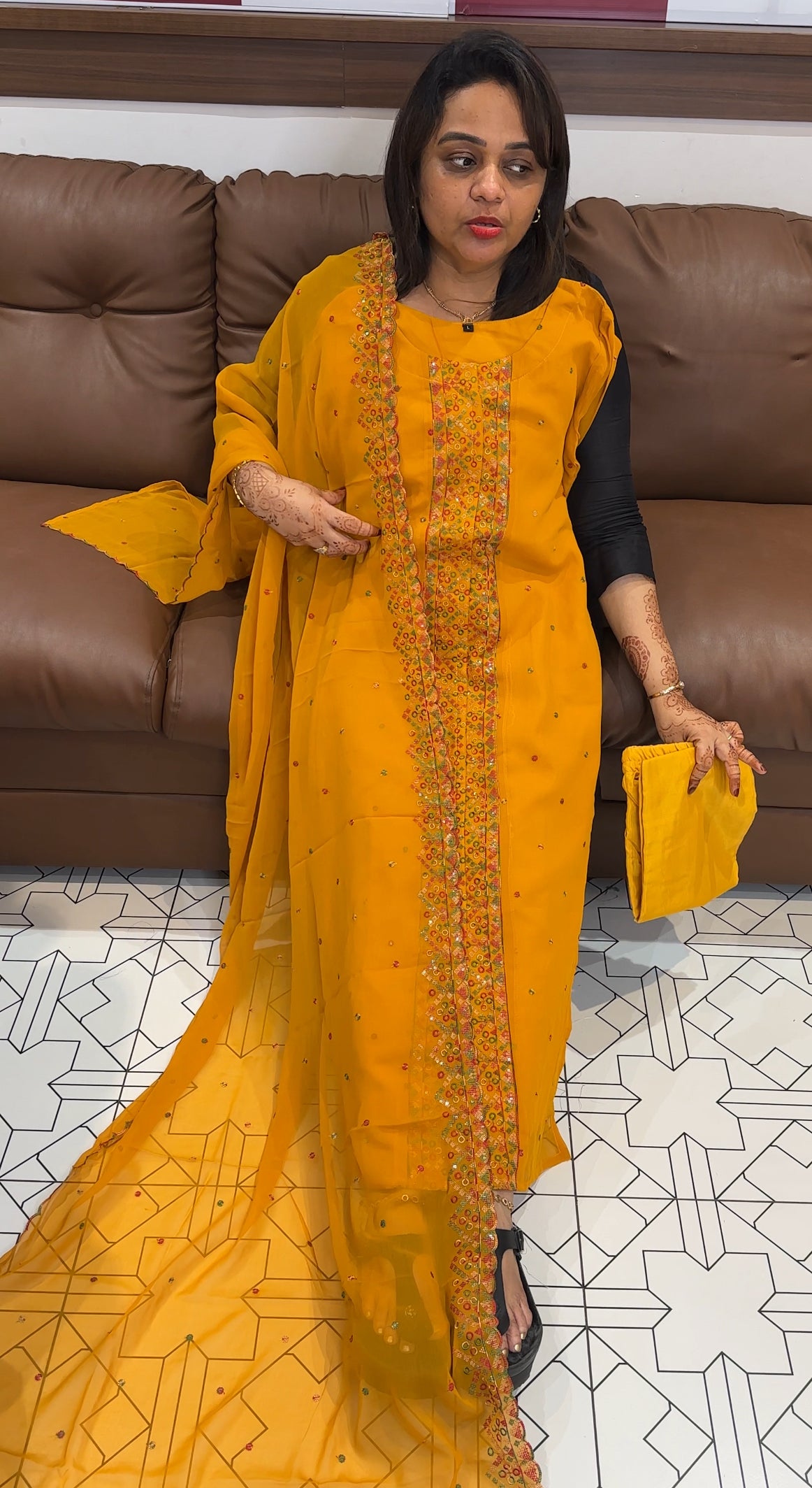 FAUX GEORGETTE TOP, BOTTOM AND DUPATTA - IHA 23743