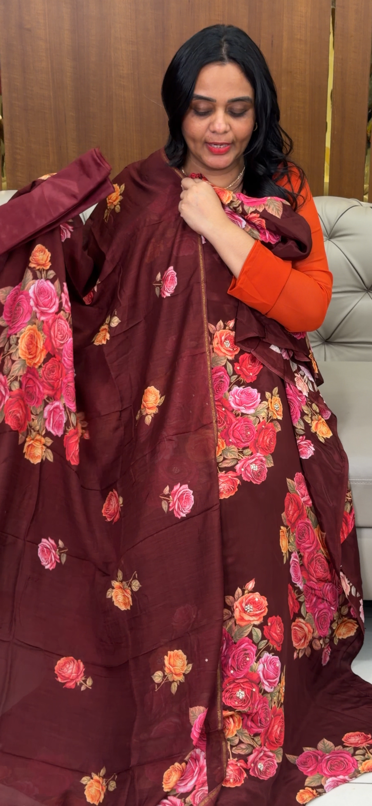 PRINTED CRAPE UNSTITCHED SALWRA SUITS - IHA 32584