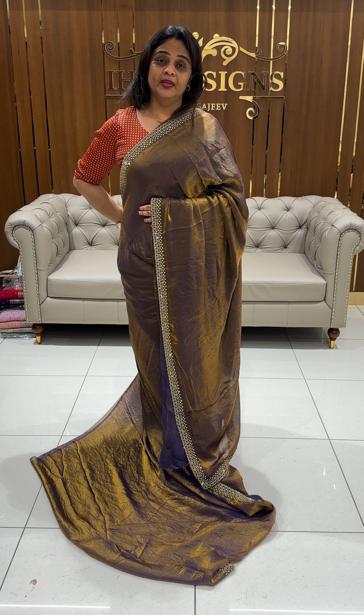 VELVET ORGANZA SAREES  - IHA 24436