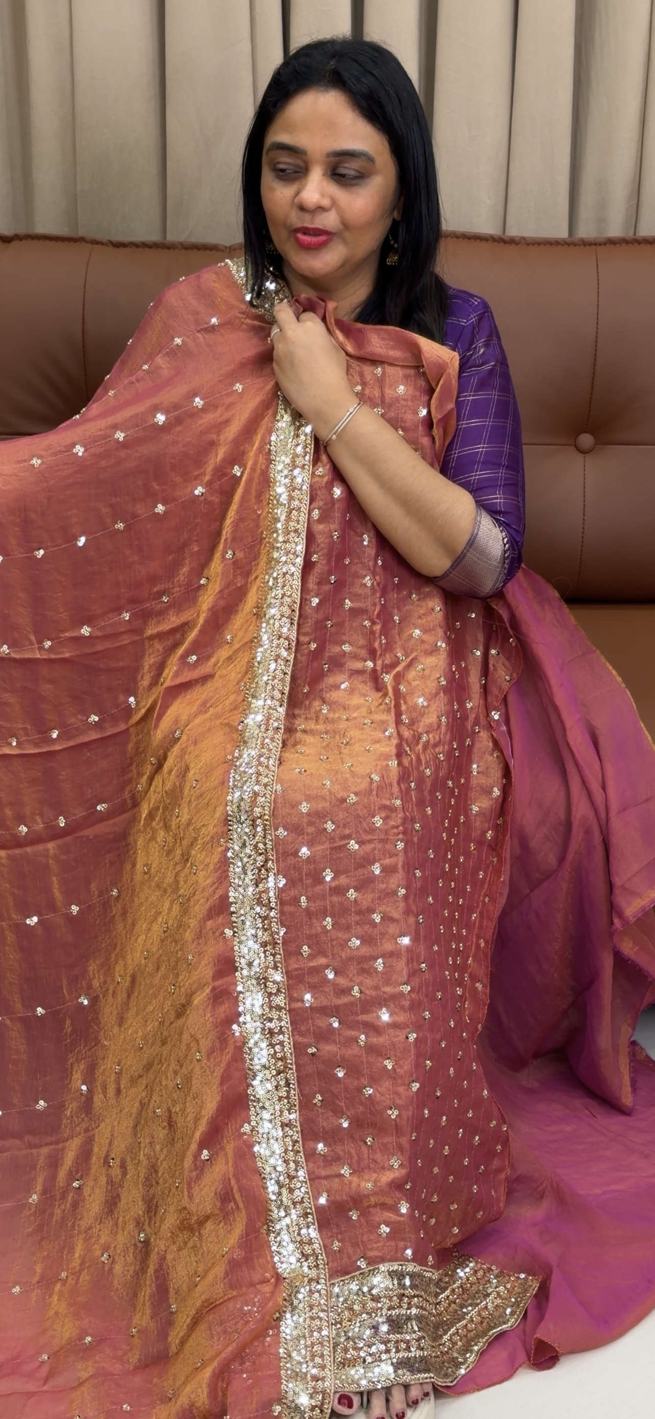 VELVET ORGANZA UNSTITCHED SALWAR SUITS - IHA 33870